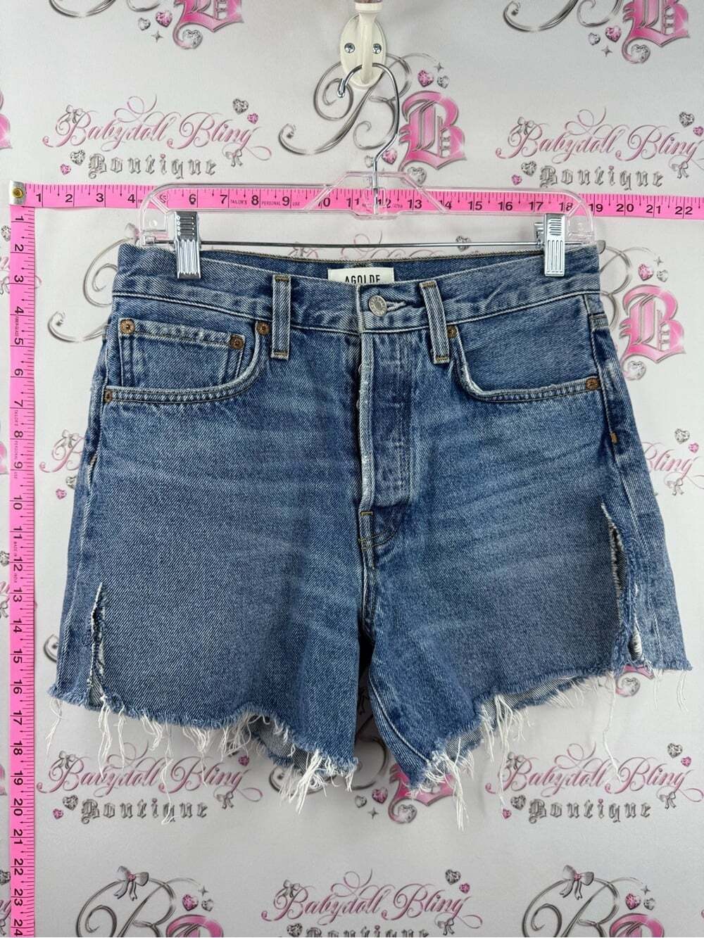 Agolde shorts Jean aqua light button up Blue High-Rise Distressed Denim Shorts